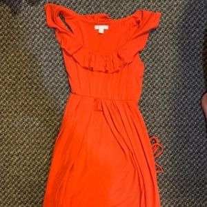 orange capped sleeve stretchy dress